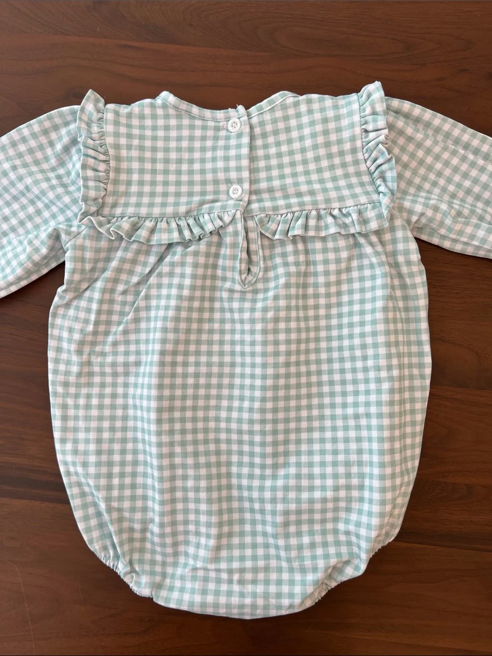Stitch Fish Mint Gingham Baby Romper with Harvest Embroidery, 24 months